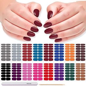 DANNEASY 16 Sheets Full Nail Wraps Bright Solid Color Nail Polish Strips Gel Nail Strips Self Adhesive Nail Polish Stickers for Women Manicure Sticker for Nail Art with Nail File, Cuticle Stick