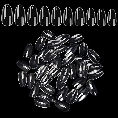 Noverlife 1200PCS Clear Short Almond Nail Tips for DIY Manicure, 10 Sizes Included