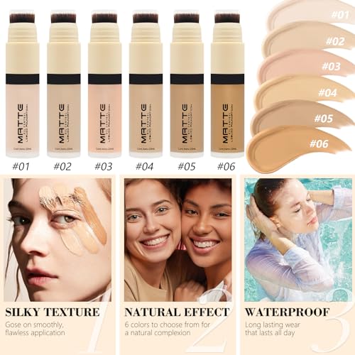 Liquid Foundation Full Coverage Makeup, Dual Ended Face Foundation with Brush, Light Weight Waterproof Powerful Oil Control, Hydrating Foundation & Conceals for All Skin, 05 Sand - Image 3