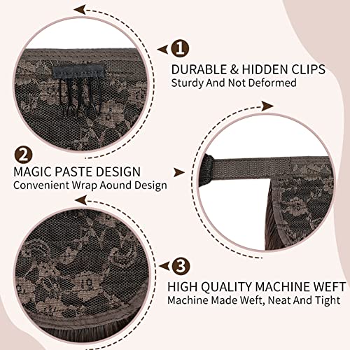 20" Human Hair Ponytail Extensions 95g #2 Dark Brown 100% Remy Human Hair Wrap Around Long Ponytail Clip in Hair Extensions Straight One Piece Hairpiece (20", Dark Brown) - Image 3