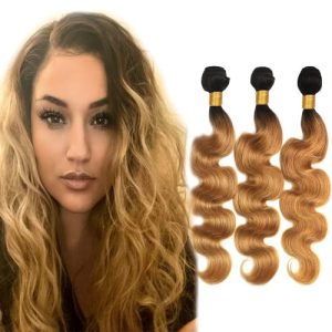 Ombre 1B27 Honey Blonde Body Wave Brazilian Remy Human Hair Bundles 22 24 26 Inch