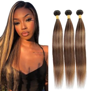 T1B/P430 Human Hair Bundles Honey Blonde Bundles 8A Brazilian Virgin Brown Human Hair 3 Bundles 14 16 18 Inch T1B/P430 Highlight Bundles Black to Brown and Blonde Straight Bundles