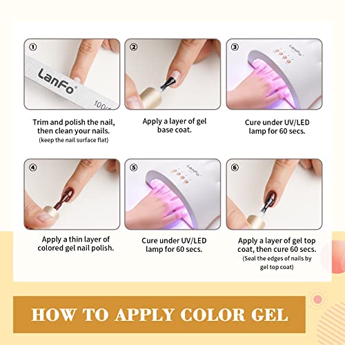 LanFo 6-Color Gel Nail Polish Kit including Black, White, and Glitter for Home Manicure - Image 7