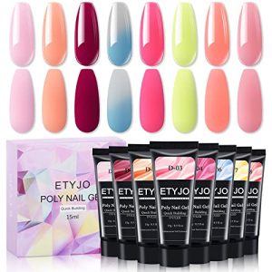 Poly Nail Gel Kit-8 Colors PoIy Extension Gel Set for Nail Thickening Solution Temperature Color Changing Poly Gel Nail Set Rainbow Colors French Manicure DIY Design