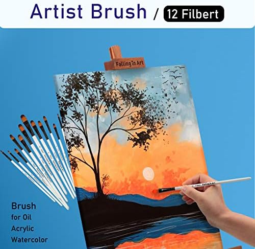 Falling in Art Paint Brushes Set, 12 PCS Nylon Professional Filbert Paint Brushes for Watercolor, Oil Painting, Acrylic, Face Body Nail Art, Crafts, Rock Painting - Image 5