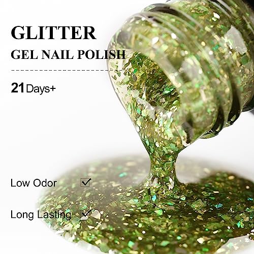 Imtiti 0.5 fl oz Clear Yellow Green Glitter Gel Nail Polish for DIY Nail Art, Shimmer Finish - Image 7