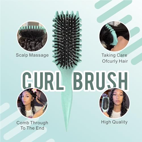 Curly Hair Brush, Curl Defining Brush, Curl Define Styling Brush with Prongs, Boar Bristle Hair Brush for Combing and Shaping Men's and Women's Curls to Reduce Pulling and Curl Separation (Green) - Image 6