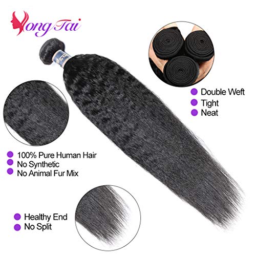 Kinky Straight Hair 3 Bundles 12 12 12 Inch Yaki Human Hair Weave Unprocessed Brazilian Virgin Kinky Straight Bundles Sew in Hair Extensions 1 B Color - Image 4