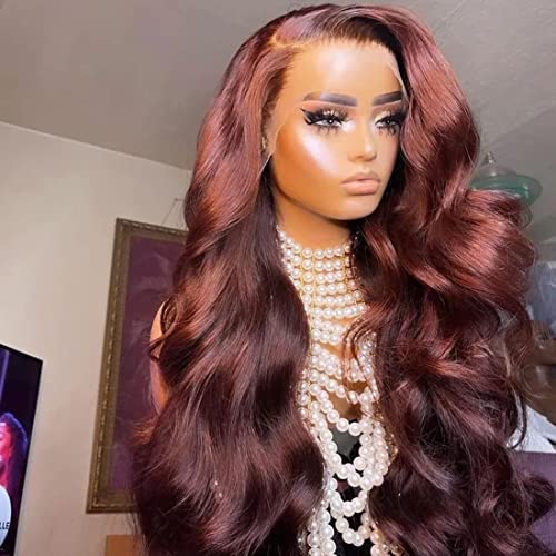 UNICE Reddish Brown 13x4 Lace Front Wig Human Hair 180% Density Bleached Knots for Women Body Wave Copper Red Glueless Human Hair Frontal Wigs Pre Plucked with Baby Hair 22 inch - Image 3