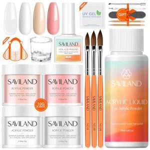 SAVILAND Acrylic Nail Kit for Beginner: Nudes Pink White Clear Acrylic Powder Monomer Liquid Set 10ml Non-acid PH Bond Acrylic Nail Brushes for Beginners Practice DIY Acrylic Nails Extension Gift Set