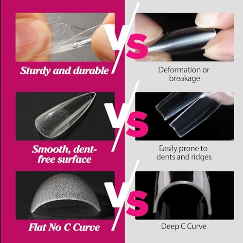 UNA GELLA Long Stiletto Gel X Nail Tips Full Cover 504PCS Pre-shape Long Stiletto Almond Fake Clear Nails Tips No Need File Stiletto Gel Tips No C Curve for Nail Extension DIY Art Salon 12 Sizes - Image 5