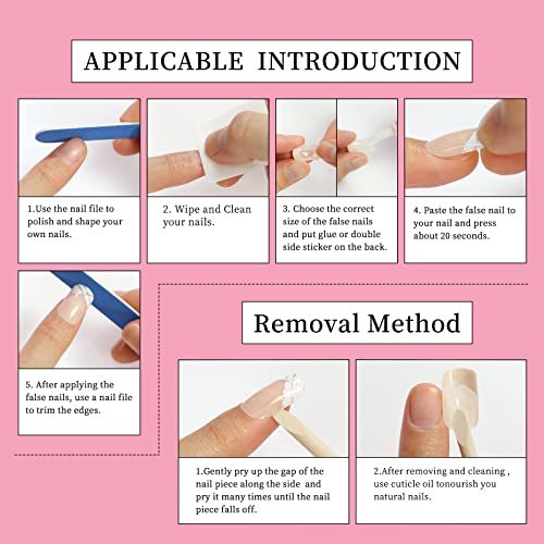 Short Rose Pink White French Squoval Press-On Nail Tips for Full Cover Daily Wear - Image 7