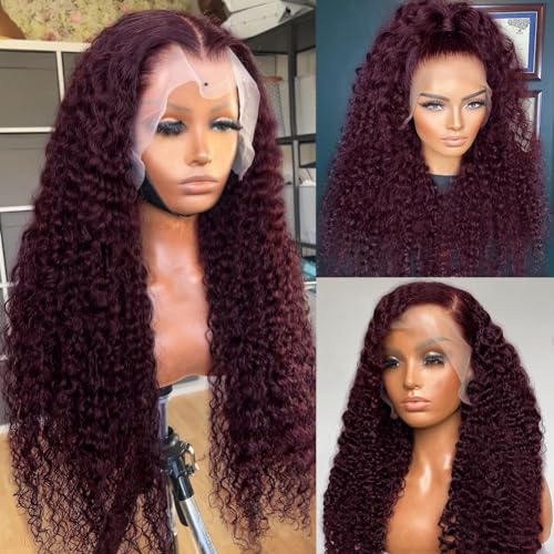 Dark Burgundy Curly Lace Front Wig Human Hair 13x4 Deep Purple HD Lace Front wig Pre Plucked with Baby Hair 150% Density Dark Purple Deep Wave Lace Front Wigs Brazilian Human Hair for Women(28Inch) - Image 2