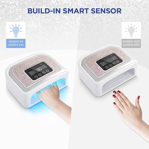 Cordless Nail Lamp, 120W Rechargeable UV Nail Lamp for Gel Nails, LED Nail Lamp with 4 Timer Modes, Gel Nail Light Decorate with Sparkling Nail Rhinestones Diamond - Image 7