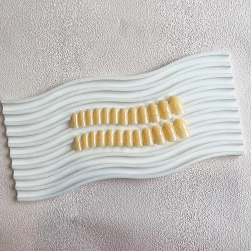 24 PCS Baby Yellow Medium Coffin Press on Nails Short Acrylic Glue Ons - Image 4