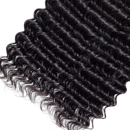 Brazilian Deep Wave Human Hair 3 Bundles 10 12 14Inch Deep Curly Weave Bundles 100% Unprocessed Virgin Human Hair Wet and Wavy Deep Wave Hair Bundles Weft Extensions Natural Black - Image 5