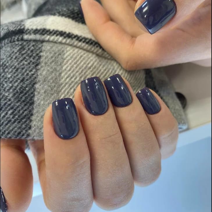 Dark Grey Press on Nails Medium Square,KXAMELIE Glossy Glue on Nails Acrylic Nails Press on with Solid Color Design Fake Nails Set for Women Girls Daily Wear in 24PCS - Image 2
