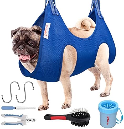 Dog Grooming Supplies – Dog Hammock with Dog Nail Trimmers, Nail File, Comb, Paw Cleaner – Comfortable and Safe Design – Dog Grooming Harness Ideal for Salons, Home Use