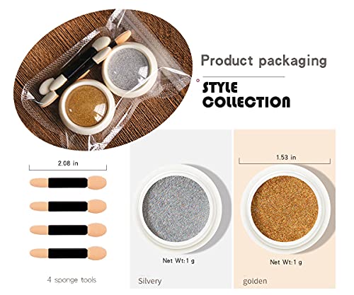 Solid Holographic Laser Powder Holo Golden Silver for Nails Mirror Chameleon Effect Multi Chrome Manicure Pigment Glitter Salon Home Nail Art DIY Deco 0.04oz/1g*2 Sponge Tool/4pcs - Image 7