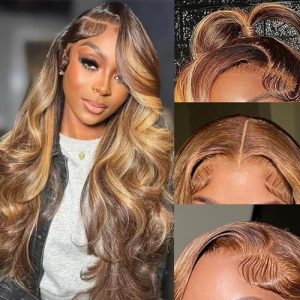 5x5 HD Lace Closure Wigs Human Hair 4/27 Hlighlight Ombre Honey Blonde Body Wave Lace Front Wigs Human Hair Pre Plucked With Baby Hair 180% Density Free Part Wig For Black Women 26 Inch