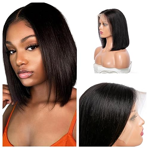 Bob Wig Human Hair 13x4 HD Lace Front Wigs for Black Women Frontal Bob Wigs Brazilian Virgin human Hair 180% Density Pre Plucked Straight Short Bob Human Hair (10 Inch, Natural) - Image 4