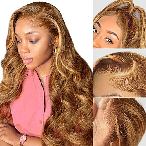 24 Inch Ombre Lace Front Wigs Human Hair 5/27 Colored Human Hair Wig for Women 13x4 HD Lace Highlight Body Wave Lace Frontal Wig Human Hair Pre Plucked with Baby Hair 150% Density