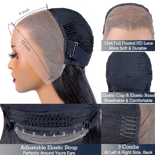 13x4 HD Lace Front Human Hair Wigs, 180% Density Body Wave HD Lace Full Frontal Wigs Human Hair 24 Inch Glueless Wigs Human Hair Wig with Pre Plucked Natural Hairline and Baby Hair Bleached Knots - Image 4