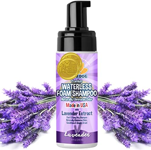 Bodhi Dog Waterless Foaming Shampoo | Natural Pet Shampoo for Dogs & Cats | Waterless Dry Shampoo for Bathless Cleaning | Pet Odor Eliminator | No Rinse Required | Made in USA (Lavender, 8oz)