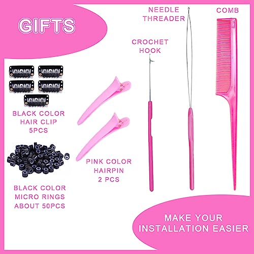 Hair Tinsel Bright Pink Fairy Hair 1500 Strands 44 Inch Heat Resistant Glitter Hair Tinsel Strands Kit Sparkling Shiny Hair Extensions Bling Bling for Party (Pink Color/1500 Strands) - Image 4
