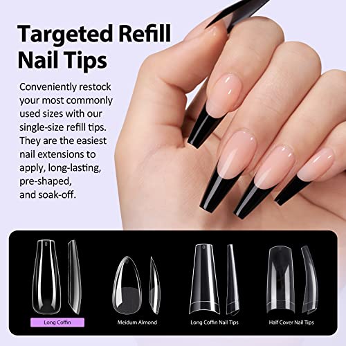 BTArtboxnails Acrylic Nail Tips, No.1 Clear Long Coffin Nail Tips Ballerina Fake Nails Full Cover Artificial Nails Refill Pack for Salon and Home DIY Nail Art 200Pcs - Image 4