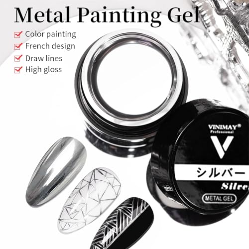 Sliver Metallic Painting Gel Mirror Painted Gel Polish 3D Metal Painting Gel Drawing Mirror Chrome Gel Polish Glossy Soak Off DIY Nail Art Manicure - Image 4