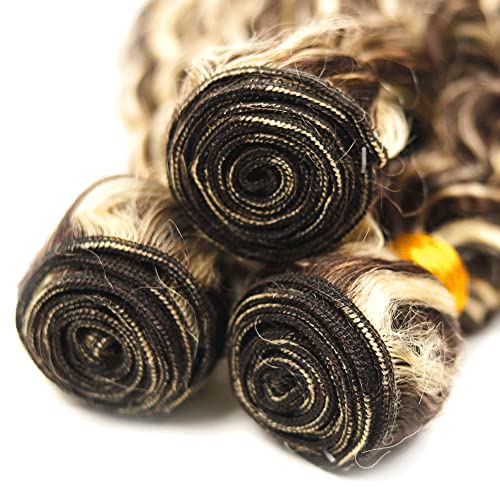 P4/613 Bundles Blonde Deep Wave Human Hair Bundles Brazilian Unprocessed Virgin Hair 3 Bundles 16 18 20 Inch Two Tone Ombre Blonde Deep Wave Bundles Human Hair Ombre Bundles - Image 4