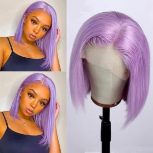 13x4 HD Lace Front Glueless Human Hair Bob Wig 10 Inch Purple