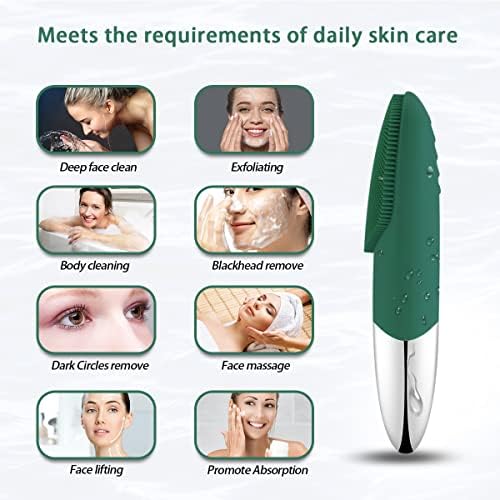 Facial Cleansing Brush, 3-in-1 Electric Silicone Face Scrubber, Vibrating Massager, IPX7 Waterproof, USB Rechargeble Face Scrubber Brush for Deep Cleanning, Blackhead Remover, Exfoliating (Green) - Image 5