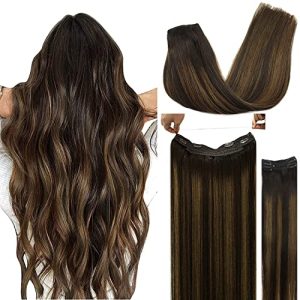 DOORES 20 Inch 110g Wire and 30g 2pc Clip-in Human Hair Extensions Balayage Dark Brown to Chestnut Brown