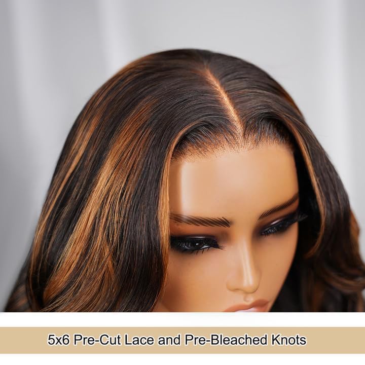 Arabella 5x6 Ready to Go Glueless Wigs Human Hair 1B/30 Highlight Lace Front Wig Human Hair 210% Density Pre Cut Glueless Wigs Human Hair Real Pre Bleached Body Wave Wig (20inch, 5X6 Body Wave Wig) - Image 6