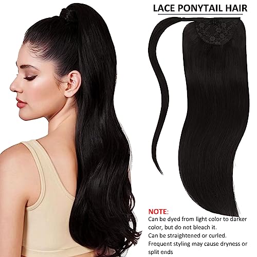 Caliee Human Hair Ponytail Extensions for Women Clip in Ponytail 18Inch 80G 1B Natural Black Real Human Hair Wrap Around Ponytail Hair Piece with Clip Magic Paste Ponytail Hairpiece One Piece - Image 6