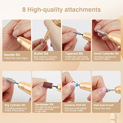Scienbeauty Professional 30000RPM Rechargeable Nail Drill Kit 18K Gold Finish with 8 Bits for Acrylic and Gel - Image 5
