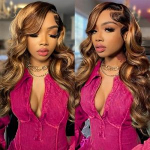 Highlight Ombre HD Lace Front Wigs Human Hair Honey Blonde 13x6 4/27 Body Wave Lace Frontal Wigs Pre Plucked with Baby Hair Glueless Highlight Wig for Women 180% Density 24Inch