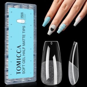 TOMICCA 504pcs Medium Matte Full Cover Coffin Acrylic Nail Tips for Professional Nail Art