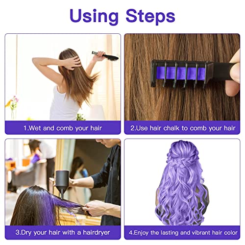 New Hair Chalk Comb Temporary Bright Hair Color Dye for Girls Kids, Washable Hair Chalk for Girls Age 4 5 6 7 8 9 10 New Year Birthday Cosplay DIY Halloween, Christmas(Purple) - Image 8