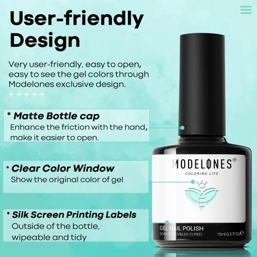 modelones Gel Nail Polish, 15ml Spring Summer Pastel Blue Green Solid Color Gel Polish Soak Off LED High-Pigmented & Shine Long Wear Gel Polish Nail Art Manicure Gift DIY Salon Home, 0.5 fl oz. - Image 9