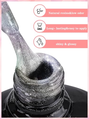 EBANKU Rainbow Cat Eye Gel Nail Polish Universal Holographic 9D Cat Eye Magnetic Gel Polish with Magnet Stick, Shiny Glitter Chrome Gel Polish Soak Off Gel Nail Art Salon Manicure DIY at Home 10ML - Image 5