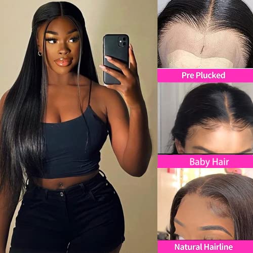 Straight Lace Front Wigs Human Hair 13x4 HD Transparent Lace Frontal Wigs for Black Women Brazilian Virgin Hair with Baby Hair Pre Plucked 150% Density Natural Color 18 Inch - Image 2