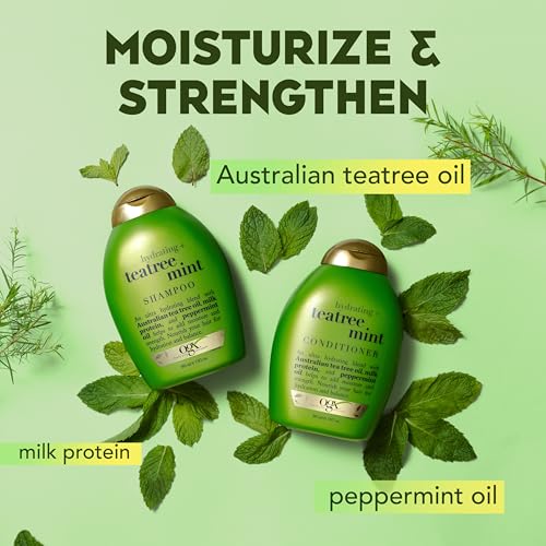 OGX Hydrating + Tea Tree Mint Conditioner, Nourishing & Invigorating Scalp Conditioner with Tea Tree & Peppermint Oil & Milk Proteins, Paraben-Free, Sulfate-Free Surfactants, 13 fl oz (Pack of 2) - Image 2