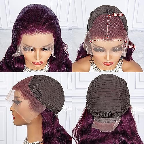 30 Inch Deep Purple Body Wave 150% Density Human Hair Lace Front Wig with Free Gifts - Image 5