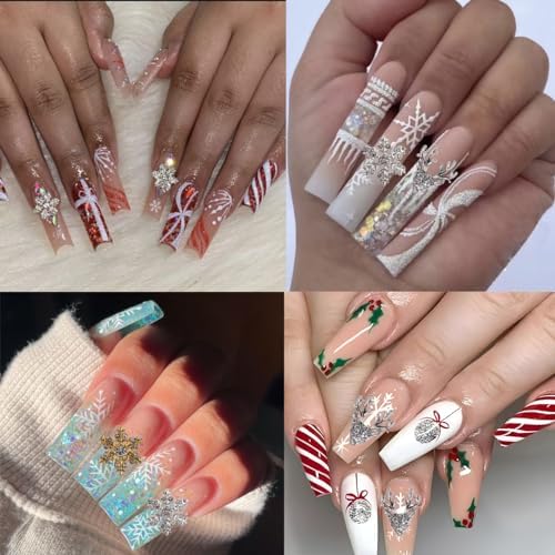 Christmas Nail Art Charms- 12Pcs Gold Silver Elk Snowflake Nail Charms D Alloy Shiny Designs Snow Elk Nail Gems with Rhinestones Winter Christmas Charms for Acrylic Nails Women DIY Manicure Supplies - Image 5