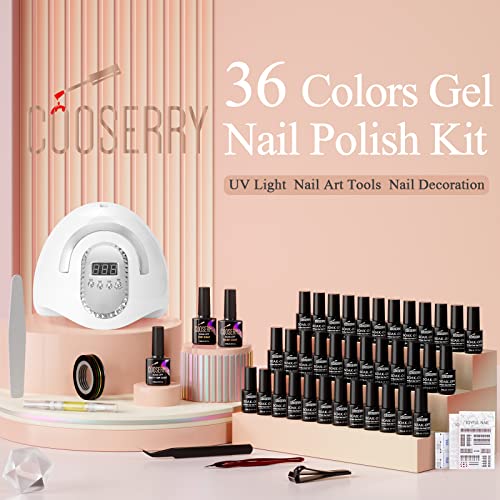 36 Colors Gel Nail Polish Kit with UV Light - Macaron Gel Polish Nail Kit wtih Base and Matte Glossy Top Coat,Blue Black Yellow Glitter Gel Polish Kit with 48W LED Nail Lamp and Manicure Tool for Diy Home, Gift for Women - Image 2