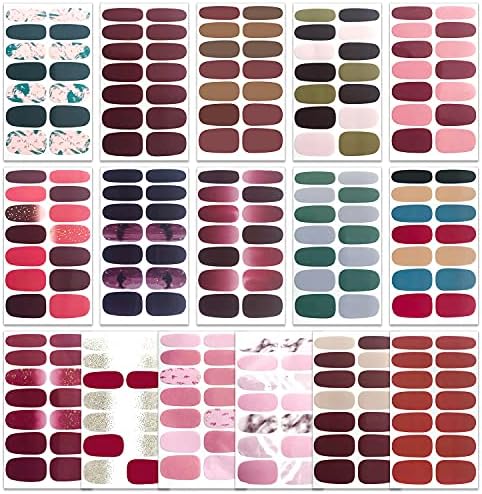WOKOTO 16 Sheets Solid Gradient Full Nail Wraps for Women Finger Nail Polish Stickers Self Adhesive Nail Polish Strips Stick On Nail Polish Stickers for Nail Art Strips Full Nail Stickers for Nails - Image 2