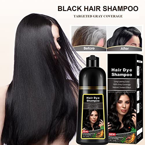 Natural Black Hair Dye Shampoo 3 IN 1 for 100% Gray Hair Coverage, Instant Herbal Ingredients Hair Color Shampoo for Women Men, Hair Dye Coloring in Minutes 500ml - Image 5